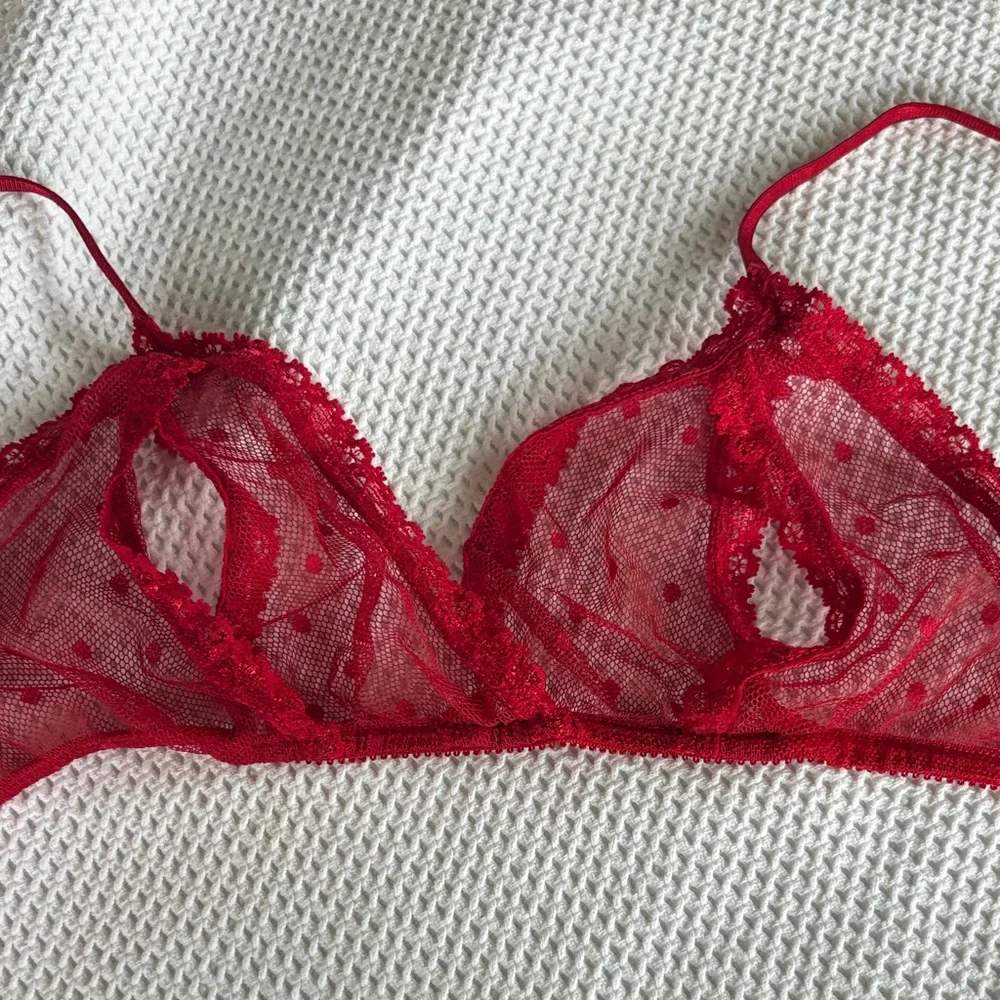 Only Hearts Sheer Red Polka Dot Lace Bralette and Brief Set Size Large